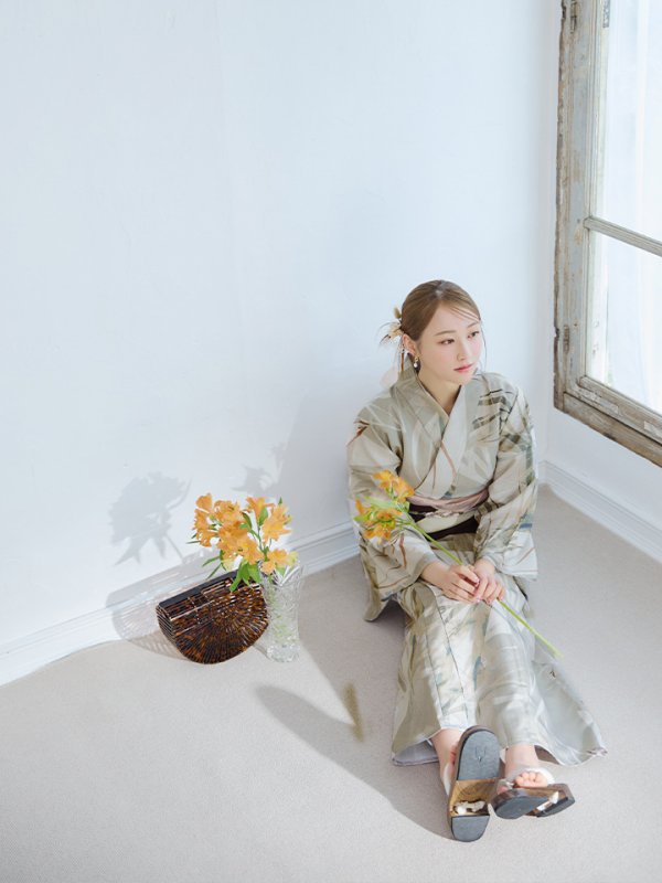 画像10: 【浴衣セール】【即日発送】ヘルシーリーフ柄ベージュ浴衣【浴衣３点セット 浴衣/帯/下駄】[YMT]