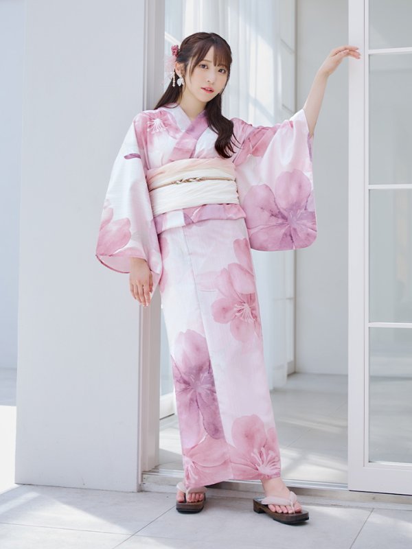 画像2: 【即日発送！】sweetチェリーブロッサム浴衣【浴衣３点セット 浴衣/帯/下駄】OBI-siwa-200-kj-13-OW / HIMO-900-yn-8-P / HEKO-800-sb-4-P / YA-943-kj-BAKEDP / YA-935-wk-P / GETA-01-kj-7-P/  [YMT]