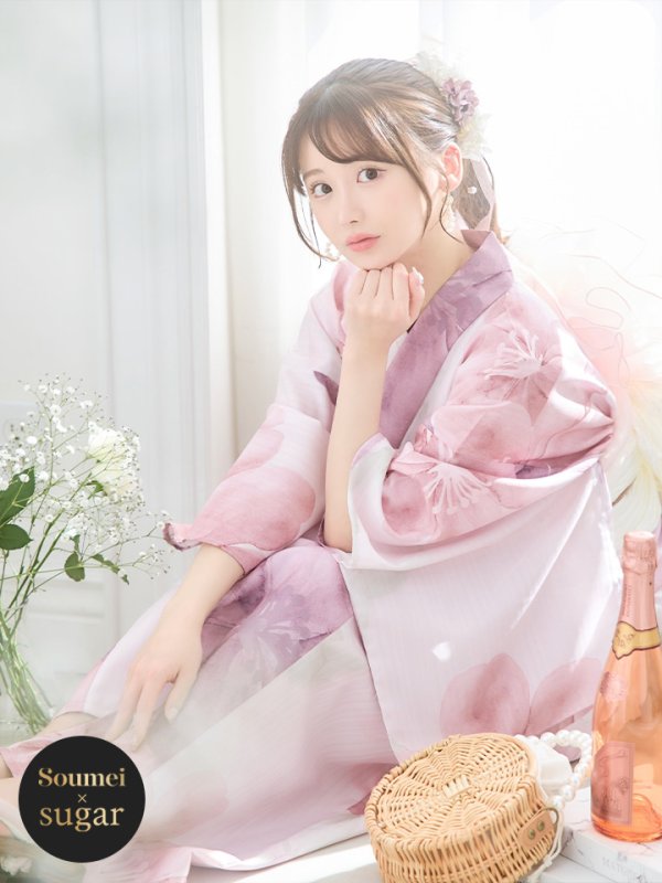 画像1: 【即日発送！】sweetチェリーブロッサム浴衣 OBI-siwa-200-kj-13-OW / HIMO-900-yn-8-P / HEKO-800-sb-4-P / YA-943-kj-BAKEDP / YA-935-wk-P / GETA-01-kj-7-P/ [YMT]