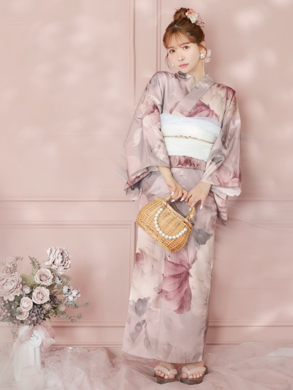 画像4: 【即日発送】アンティークフラワーピンク浴衣【浴衣３点セット 浴衣/帯/下駄】[YMT]