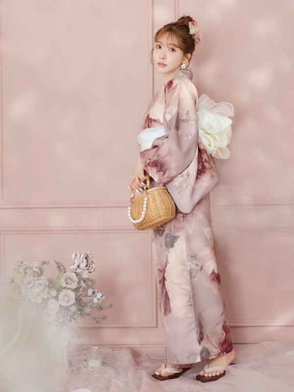 画像7: 【即日発送】アンティークフラワーピンク浴衣【浴衣３点セット 浴衣/帯/下駄】[YMT]