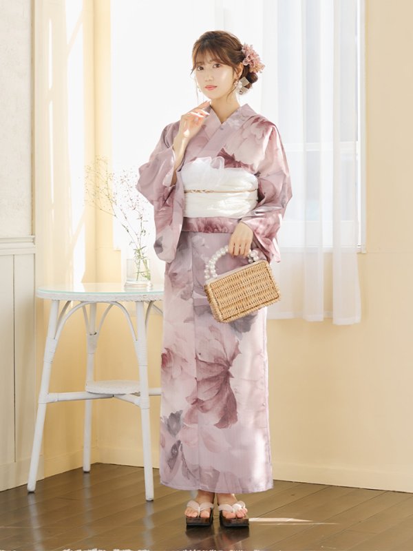画像4: 【即日発送】アンティークフラワーピンク浴衣【浴衣３点セット 浴衣/帯/下駄】[YMT]