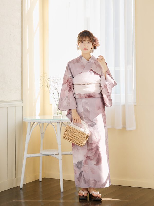 画像5: 【即日発送】アンティークフラワーピンク浴衣【浴衣３点セット 浴衣/帯/下駄】[YMT]