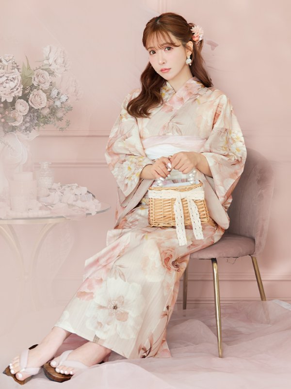 画像6: 【即日発送！】アンティークフラワーピンク浴衣【浴衣３点セット 浴衣/帯/下駄】[YMT]