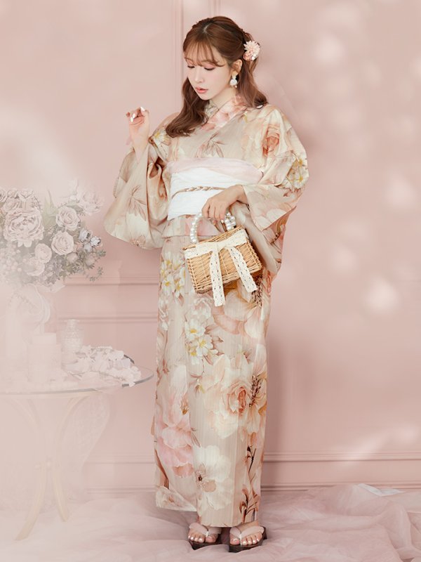 画像7: 【即日発送！】アンティークフラワーピンク浴衣【浴衣３点セット 浴衣/帯/下駄】[YMT]