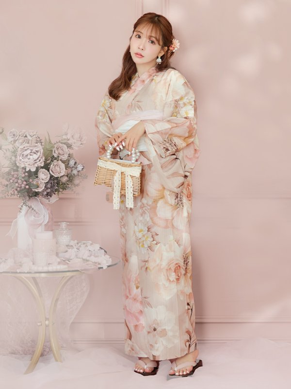 画像15: 【即日発送！】アンティークフラワーピンク浴衣【浴衣３点セット 浴衣/帯/下駄】[YMT]