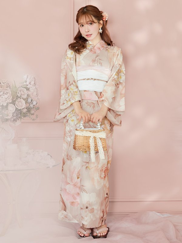 画像4: 【即日発送！】アンティークフラワーピンク浴衣【浴衣３点セット 浴衣/帯/下駄】[YMT]