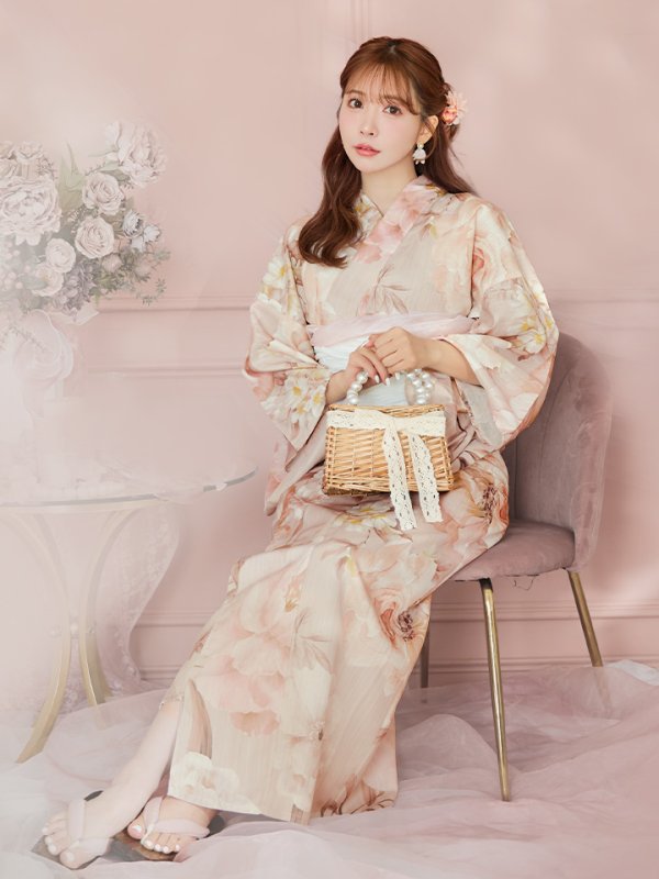 画像5: 【即日発送！】アンティークフラワーピンク浴衣【浴衣３点セット 浴衣/帯/下駄】[YMT]