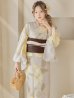 画像2: 【浴衣セール】【即日発送！】グレージュ×イエローフラワー浴衣 OBI-siwa-200-kj-9-BR / HIMO-900-yn-7-MOC / HEKO-800-sb-3-BR / YA-496-kj-W / GETA-01-kj-5-MOC /  [YMT] (2)