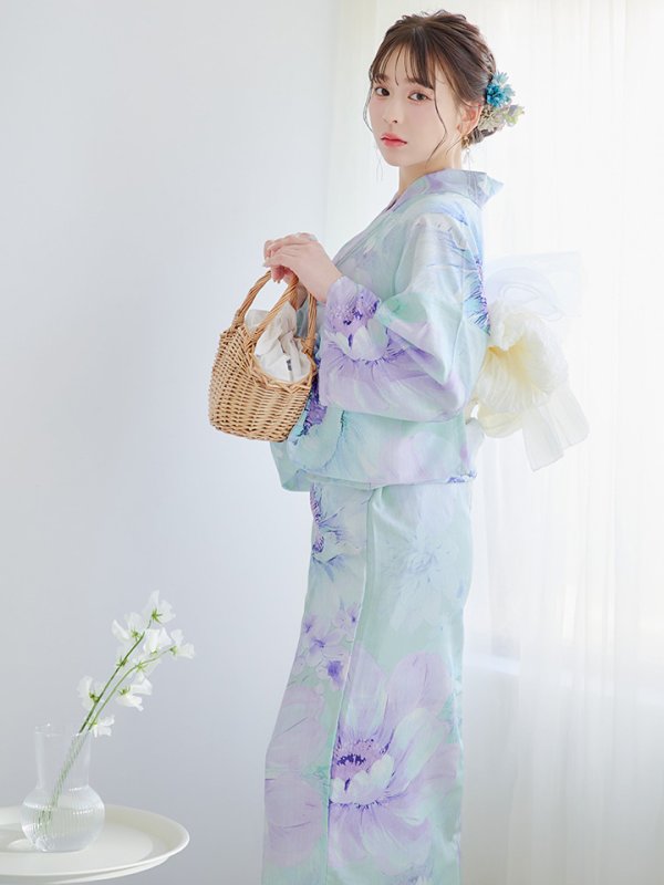 画像13: 【即日発送】ニュアンスフラワーミント牡丹浴衣【浴衣３点セット 浴衣/帯/下駄】[YMT]