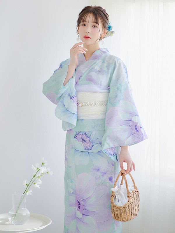 画像14: 【即日発送】ニュアンスフラワーミント牡丹浴衣【浴衣３点セット 浴衣/帯/下駄】[YMT]