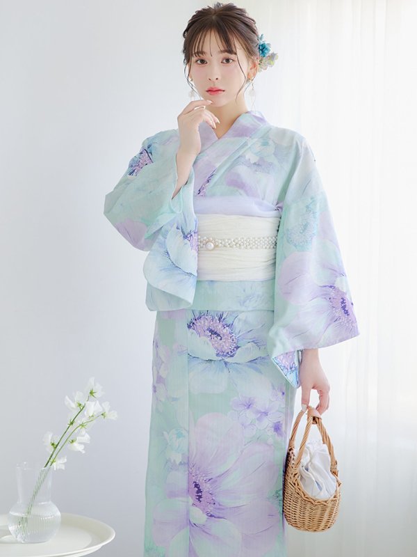 画像3: 【即日発送】ニュアンスフラワーミント牡丹浴衣【浴衣３点セット 浴衣/帯/下駄】[YMT]