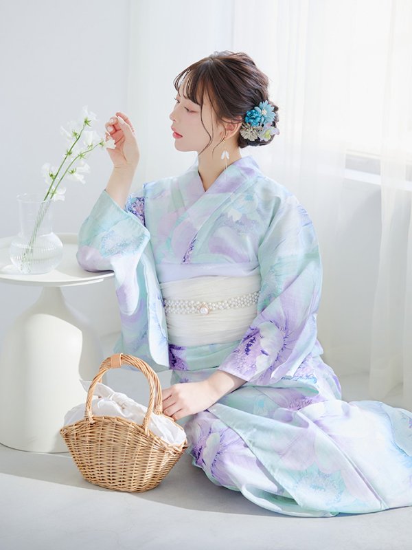 画像7: 【即日発送】ニュアンスフラワーミント牡丹浴衣【浴衣３点セット 浴衣/帯/下駄】[YMT]