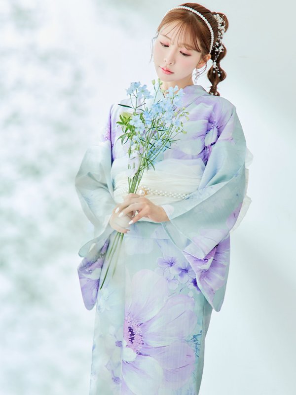 画像10: 【即日発送】ニュアンスフラワーミント牡丹浴衣【浴衣３点セット 浴衣/帯/下駄】[YMT]