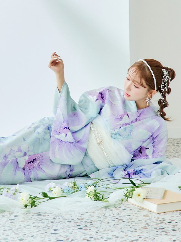 画像13: 【即日発送】ニュアンスフラワーミント牡丹浴衣【浴衣３点セット 浴衣/帯/下駄】[YMT]