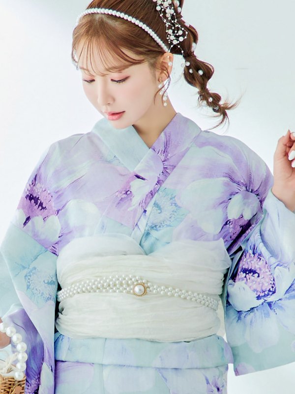 画像19: 【即日発送】ニュアンスフラワーミント牡丹浴衣【浴衣３点セット 浴衣/帯/下駄】[YMT]