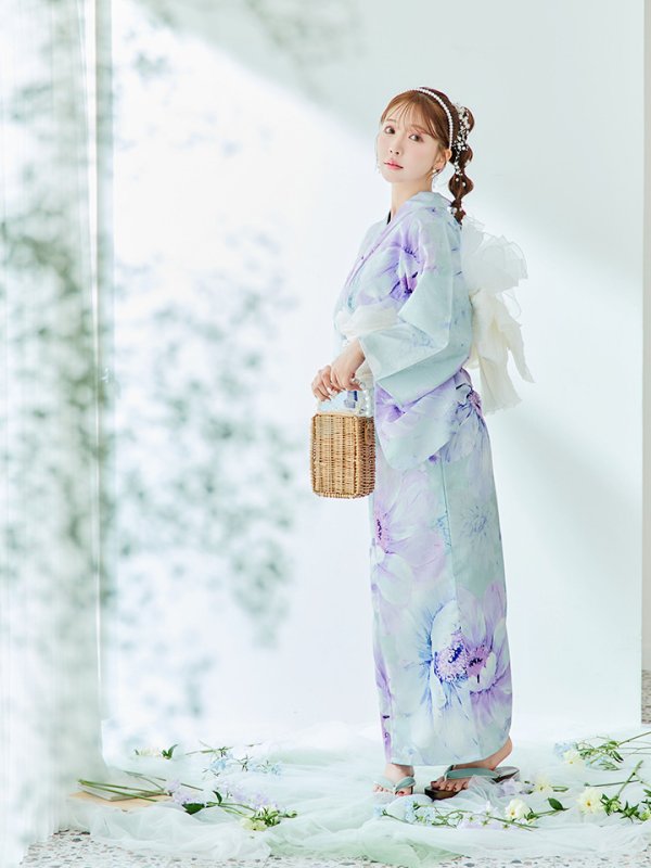 画像6: 【即日発送】ニュアンスフラワーミント牡丹浴衣【浴衣３点セット 浴衣/帯/下駄】[YMT]