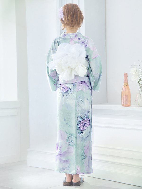 画像18: 【即日発送】ニュアンスフラワーミント牡丹浴衣【浴衣３点セット 浴衣/帯/下駄】[YMT]