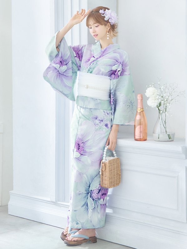 画像6: 【即日発送】ニュアンスフラワーミント牡丹浴衣【浴衣３点セット 浴衣/帯/下駄】[YMT]