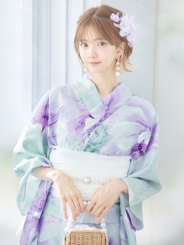 画像7: 【即日発送】ニュアンスフラワーミント牡丹浴衣【浴衣３点セット 浴衣/帯/下駄】[YMT]