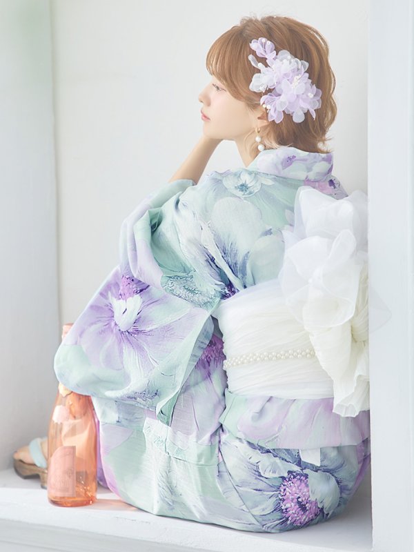 画像8: 【即日発送】ニュアンスフラワーミント牡丹浴衣【浴衣３点セット 浴衣/帯/下駄】[YMT]