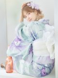 【浴衣セール!】【即日発送】ニュアンスフラワーミント牡丹浴衣【浴衣３点セット 浴衣/帯/下駄】[OF04/HC03]