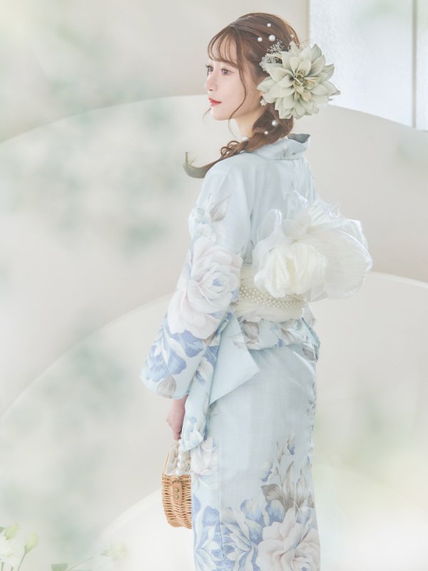 画像13: 【即日発送】クラシカルローズブルー浴衣【浴衣３点セット 浴衣/帯/下駄】[YMT]