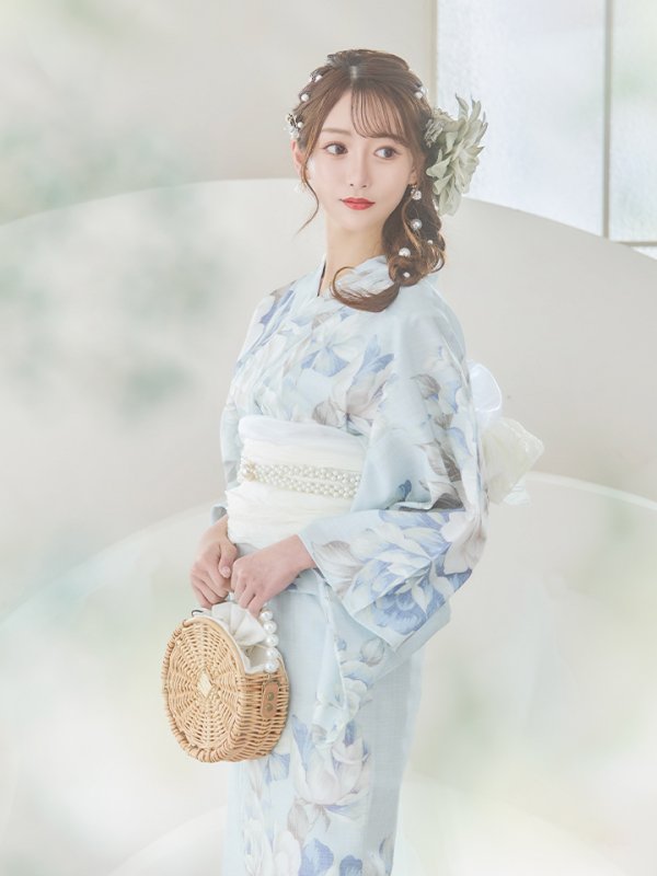 画像14: 【即日発送】クラシカルローズブルー浴衣【浴衣３点セット 浴衣/帯/下駄】[YMT]