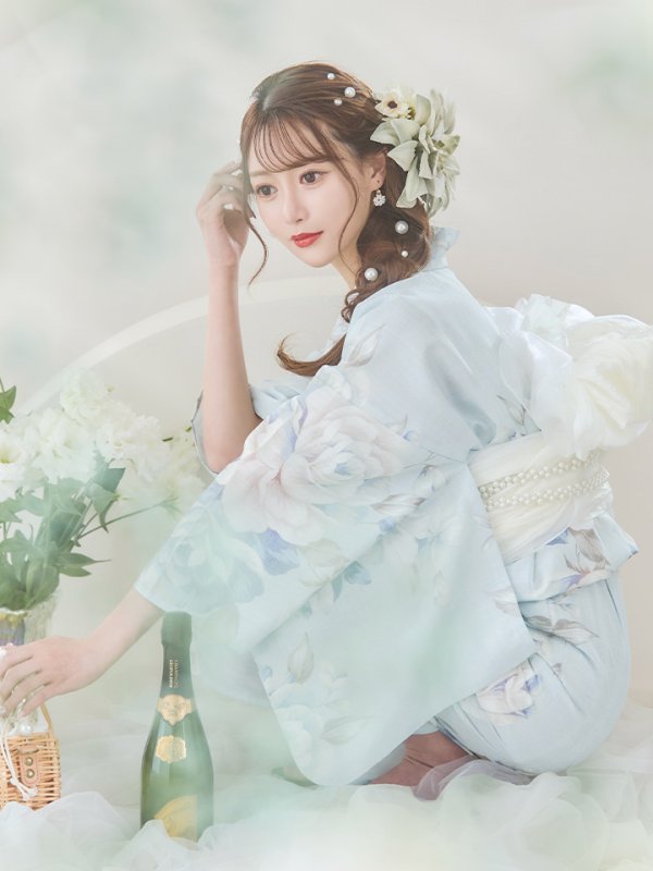 画像17: 【即日発送】クラシカルローズブルー浴衣【浴衣３点セット 浴衣/帯/下駄】[YMT]