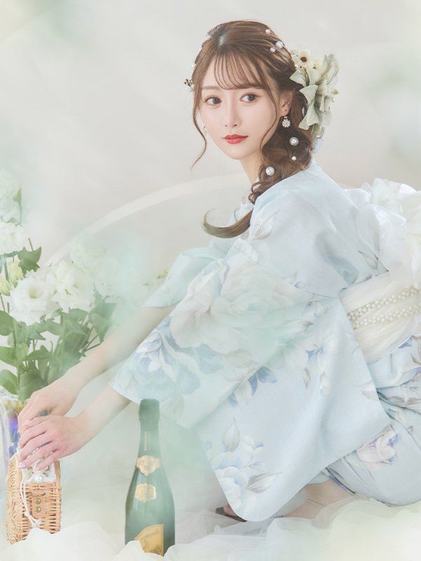 画像20: 【即日発送】クラシカルローズブルー浴衣【浴衣３点セット 浴衣/帯/下駄】[YMT]