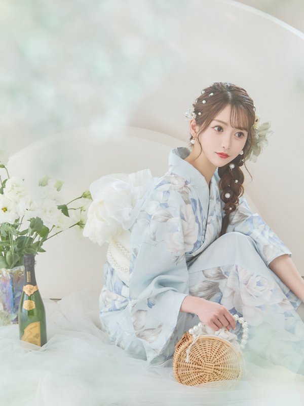 画像22: 【即日発送】クラシカルローズブルー浴衣【浴衣３点セット 浴衣/帯/下駄】[YMT]