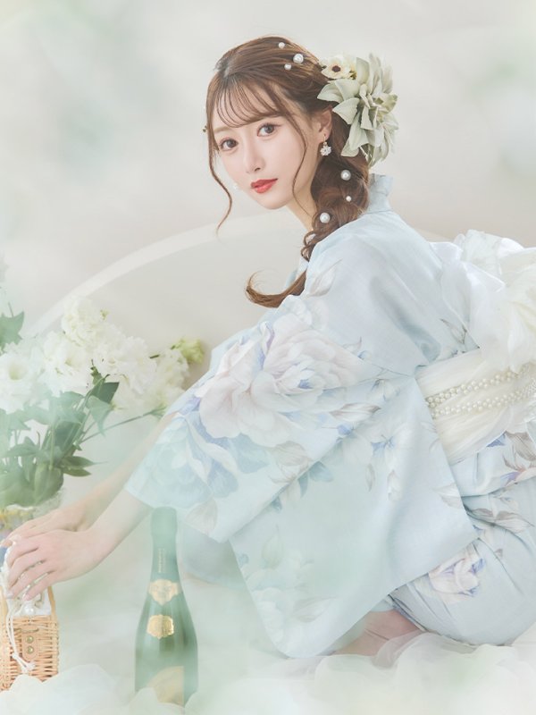 画像23: 【即日発送】クラシカルローズブルー浴衣【浴衣３点セット 浴衣/帯/下駄】[YMT]