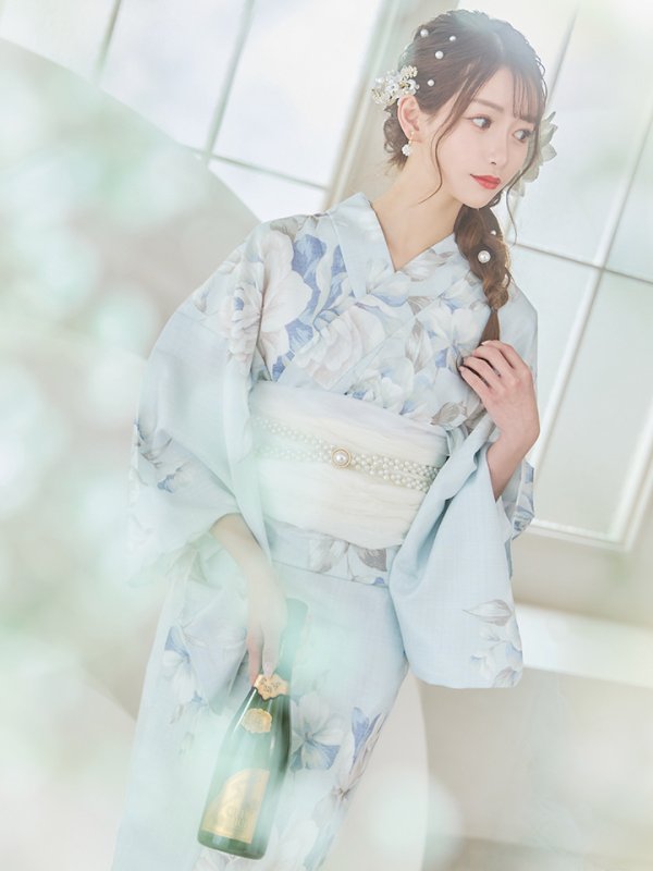 画像24: 【即日発送】クラシカルローズブルー浴衣【浴衣３点セット 浴衣/帯/下駄】[YMT]