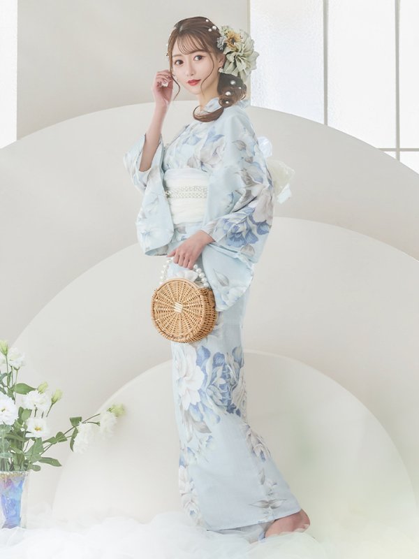 画像5: 【即日発送】クラシカルローズブルー浴衣【浴衣３点セット 浴衣/帯/下駄】[YMT]