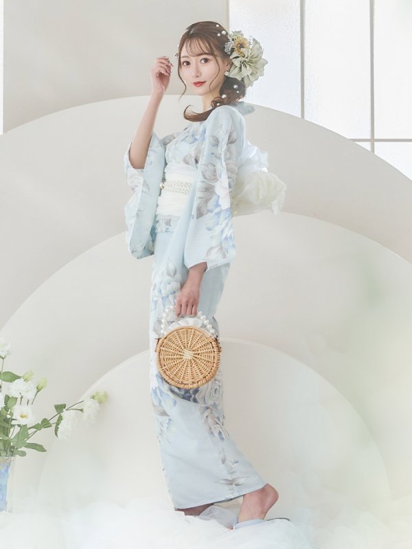 画像6: 【即日発送】クラシカルローズブルー浴衣【浴衣３点セット 浴衣/帯/下駄】[YMT]