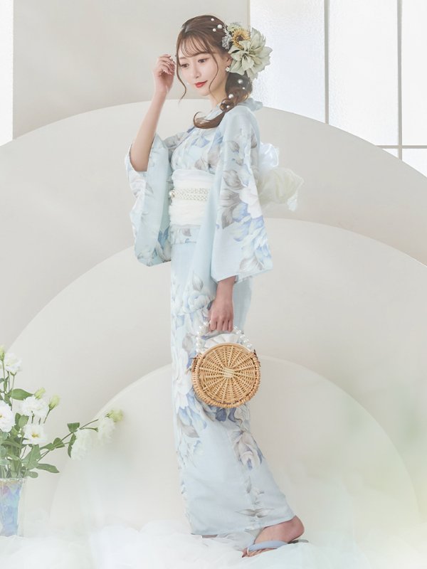 画像7: 【即日発送】クラシカルローズブルー浴衣【浴衣３点セット 浴衣/帯/下駄】[YMT]