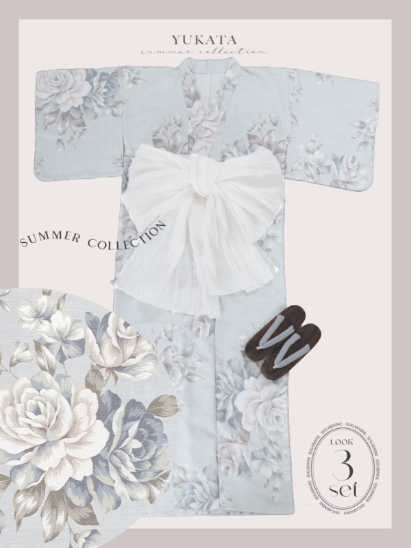 画像32: 【即日発送】クラシカルローズブルー浴衣【浴衣３点セット 浴衣/帯/下駄】[YMT]