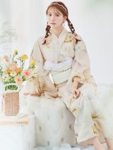 【即日発送！】クリームイエローピオニー浴衣 OBI-siwa-200-kj-13-OW / HIMO-900-yn-8-P / HEKO-800-sb-5-WH / YA-1079-kj-6-W /  GETA-01-kj-7-P/  [YMT]