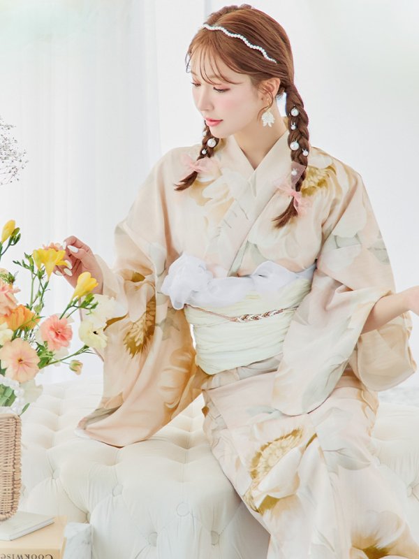 画像3: 【即日発送！】クリームイエローピオニー浴衣【浴衣３点セット 浴衣/帯/下駄】[YMT]