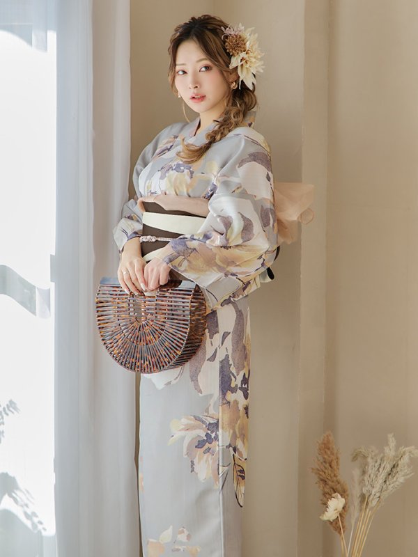 画像10: 【即日発送！】グレージュニュアンスフラワー浴衣【浴衣３点セット 浴衣/帯/下駄】[YMT]