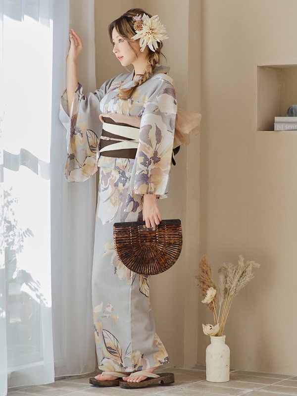 画像11: 【即日発送！】グレージュニュアンスフラワー浴衣【浴衣３点セット 浴衣/帯/下駄】[YMT]