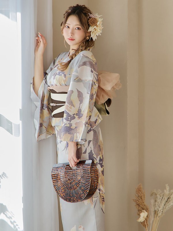 画像12: 【即日発送！】グレージュニュアンスフラワー浴衣【浴衣３点セット 浴衣/帯/下駄】[YMT]