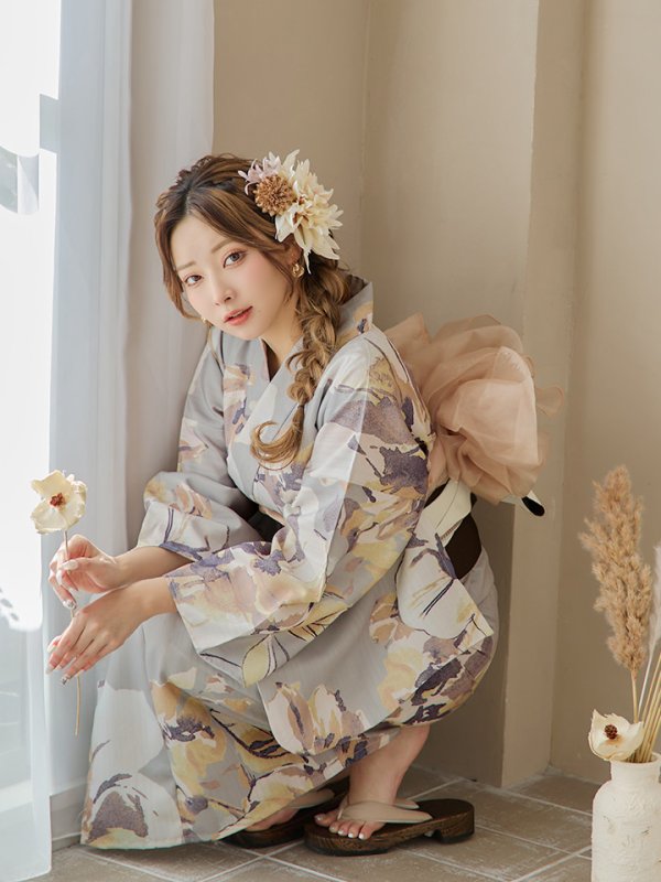 画像13: 【即日発送！】グレージュニュアンスフラワー浴衣【浴衣３点セット 浴衣/帯/下駄】[YMT]