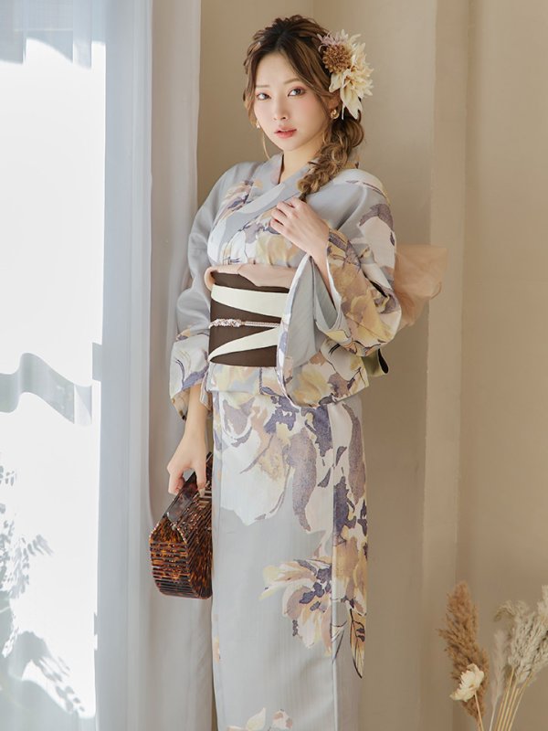 画像15: 【即日発送！】グレージュニュアンスフラワー浴衣【浴衣３点セット 浴衣/帯/下駄】[YMT]