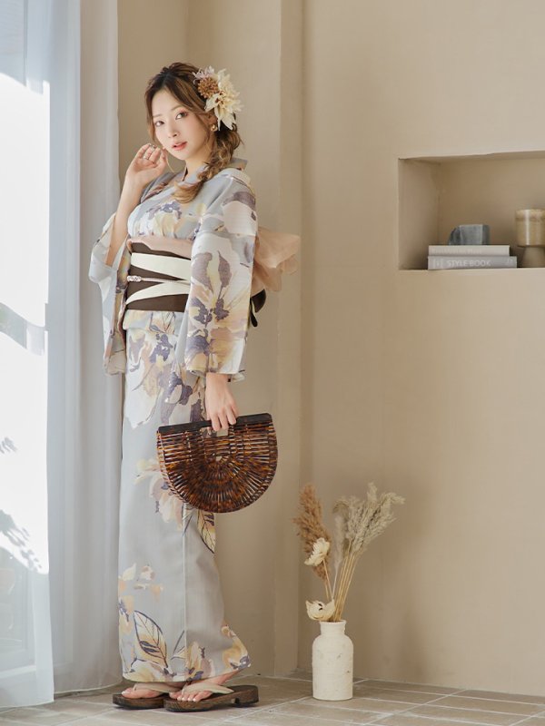 画像16: 【即日発送！】グレージュニュアンスフラワー浴衣【浴衣３点セット 浴衣/帯/下駄】[YMT]