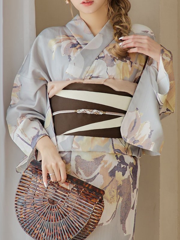 画像18: 【即日発送！】グレージュニュアンスフラワー浴衣【浴衣３点セット 浴衣/帯/下駄】[YMT]