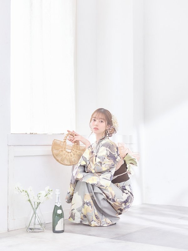 画像11: 【即日発送！】グレージュニュアンスフラワー浴衣【浴衣３点セット 浴衣/帯/下駄】[YMT]