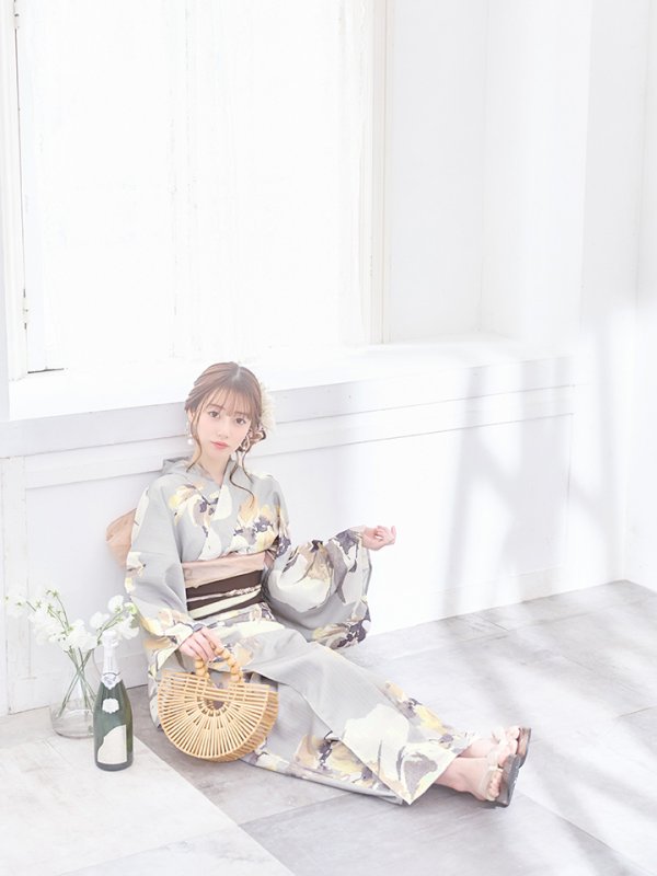 画像13: 【即日発送！】グレージュニュアンスフラワー浴衣【浴衣３点セット 浴衣/帯/下駄】[YMT]