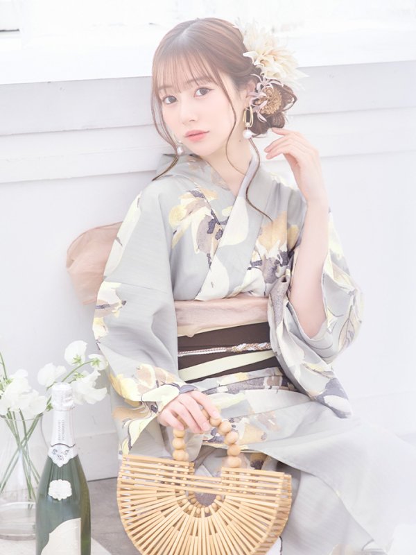 画像16: 【即日発送！】グレージュニュアンスフラワー浴衣【浴衣３点セット 浴衣/帯/下駄】[YMT]