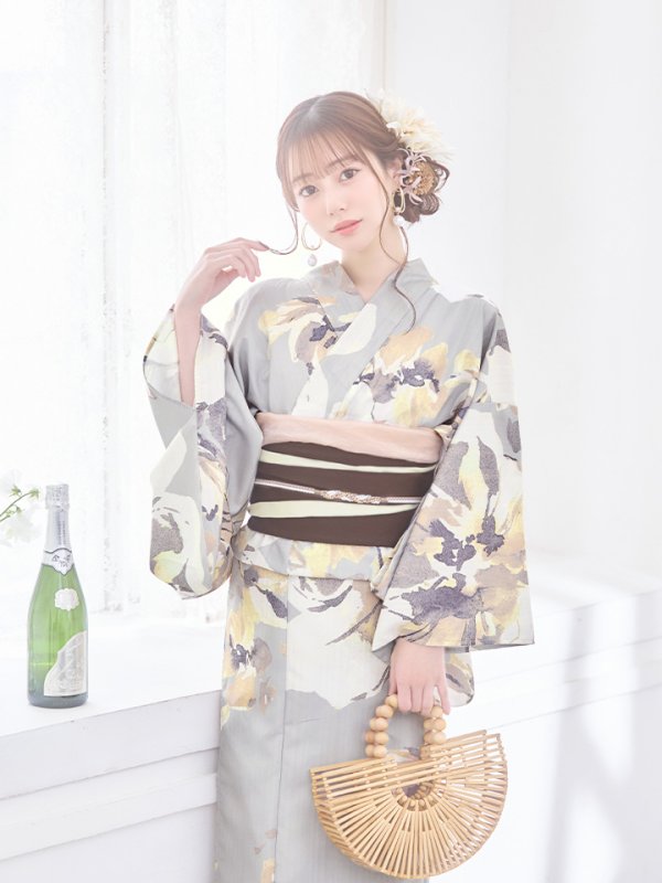 画像8: 【即日発送！】グレージュニュアンスフラワー浴衣【浴衣３点セット 浴衣/帯/下駄】[YMT]